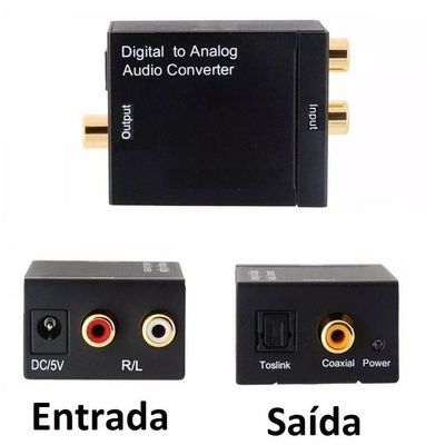 Conversor Áudio Toslink Digital Analógico Óptico Coaxial Rca