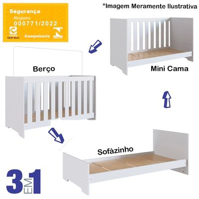 Berço Mini Cama 3x1 Com Colchao La013 Branco Comm Branco