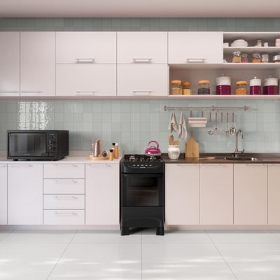 Fogão Mueller Preto Fosco 4 Bocas Com Mesa De Vidro e Acendimento Mfv4bb