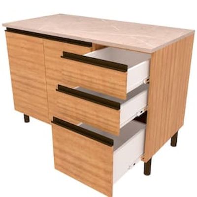 Balcão Bartira Cristal MDP 15mm com 2 Portas, 3 Gavetas e 1 Prateleira - 120,1cm de largura Bege