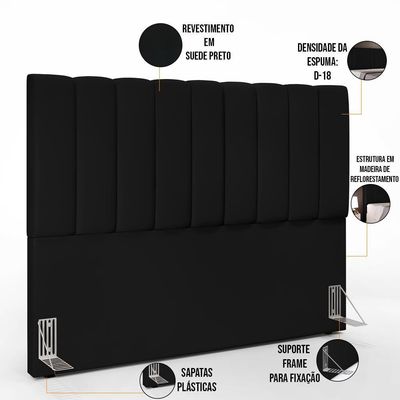 Cabeceira Cama Box Casal Queen 160 Cm Dália W01 Suede Preto