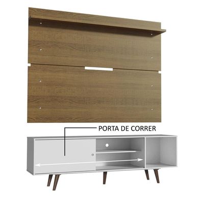 Rack Dubai e Painel Tv até 65" com Pés Branco/rustic Madesa