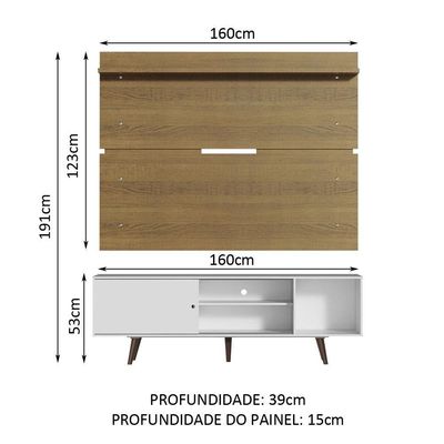 Rack Dubai e Painel Tv até 65" com Pés Branco/rustic Madesa