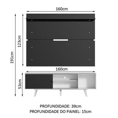 Rack Dubai e Painel Tv até 65" com Pés Branco/preto Madesa