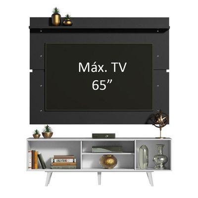 Rack Dubai e Painel Tv até 65" com Pés Branco/preto Madesa
