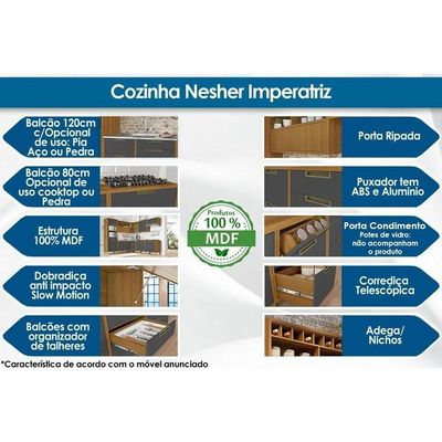 Balcão Cozinha P-cooktop Imperatriz 1 Porta E 1 Gaveta C- Tampo 80cm Freijo-off White - Nesher
