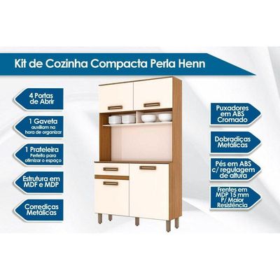 Cozinha Modulada Completa Perla Briz C-4 Portas E 1 Gaveta 105x38x180cm Nature-off White - Henn