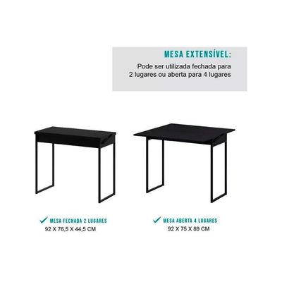 Mesa Para Cozinha Dobrável 1590 C- 2 Banquetas Preto - Carraro