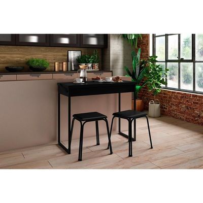 Mesa Para Cozinha Dobrável 1590 C- 2 Banquetas Preto - Carraro