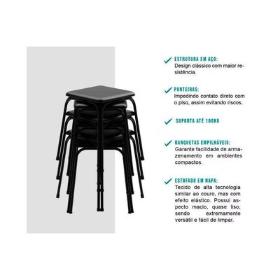 Mesa Para Cozinha Dobrável 1590 C- 2 Banquetas Preto - Carraro