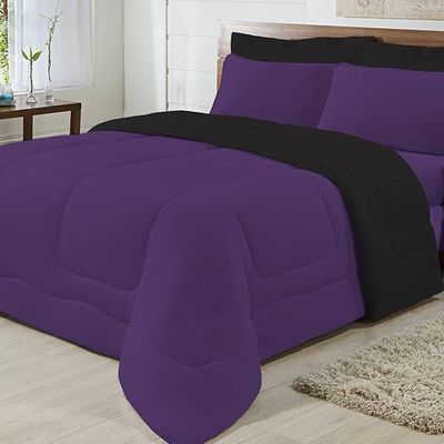 Edredom Dupla Face 100% Algodão Malha Casal Gran Moratta 01 Peça - Preto- Roxo