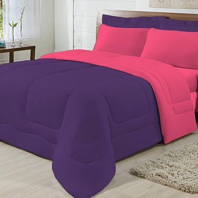 Edredom Dupla Face 100% Algodão Malha Casal Gran Moratta 01 Peça - Pink- Roxo