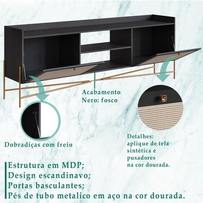 Rack Para Tv 65 Pol 183 Cm Pes Metal 28930 Oslo Nero Artesano Nero