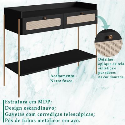 Aparador 2 Gavetas Palhinha 28936 Linha Oslo Nero Artesano Nero