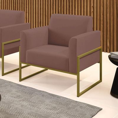 Poltrona Base Industrial Alta Dourado Marisa Veludo Rosê D03 - D\'rossi