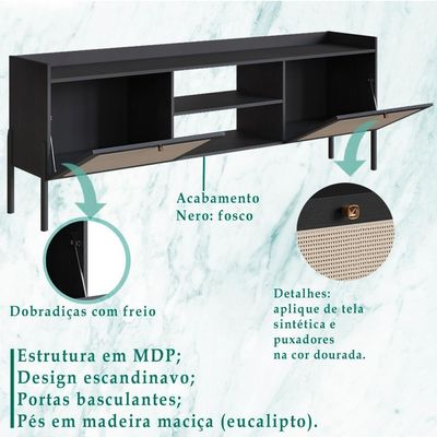 Rack Para Tv 65 Pol 183 Cm Pes Madeira 27930 Oslo Nero Artesano Nero