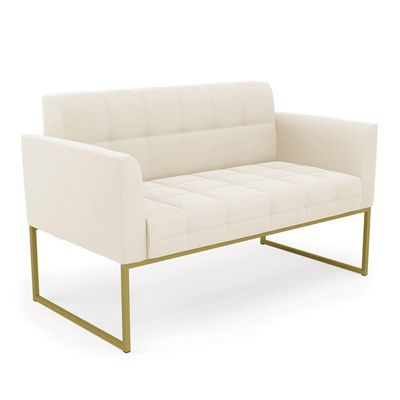 Kit 1 Sofá Namoradeira E 1 Poltrona Elisa Veludo Bege Base Metálica Industrial Dourado - D\'rossi
