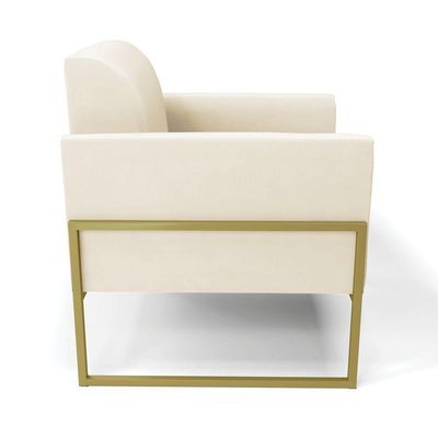 Kit 2 Poltronas Base Industrial Alta Dourado Marisa Veludo Bege D03 - D\'rossi