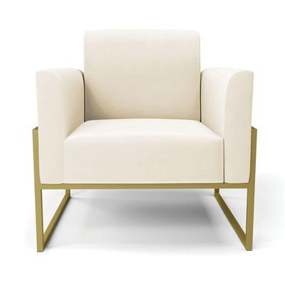 Kit 2 Poltronas Base Industrial Alta Dourado Marisa Veludo Bege D03 - D\'rossi