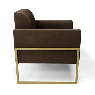 Poltrona Base Industrial Alta Dourado Marisa Suede Marrom D03 - D\'rossi