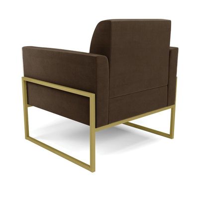 Poltrona Base Industrial Alta Dourado Marisa Suede Marrom D03 - D\'rossi