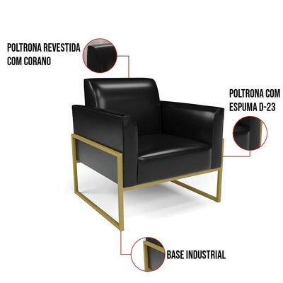 Kit 2 Poltronas Base Industrial Alta Dourado Marisa Corano Preto D03 - D\'rossi