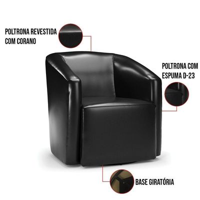 Poltrona Stella Max Corano Preto Base Giratória - D\'rossi