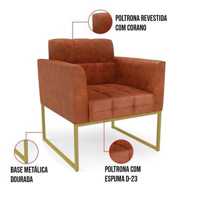 Poltrona Elisa Corano Nozes Base Metálica Industrial Dourado - D\'rossi