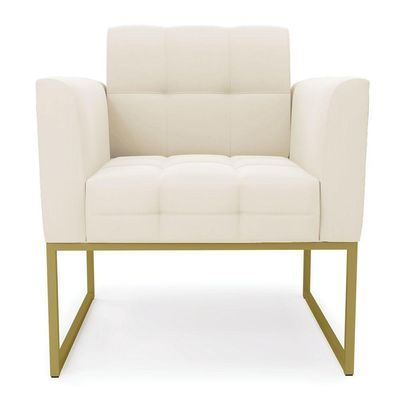 Poltrona Elisa Veludo Base Metálica Industrial Dourado - D\'rossi Cor Bege