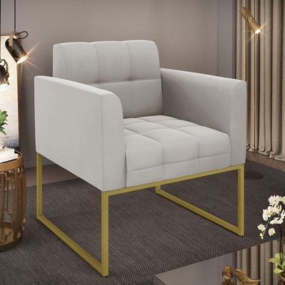 Poltrona Elisa Veludo Base Metálica Industrial Dourado - D\'rossi Cor Cinza