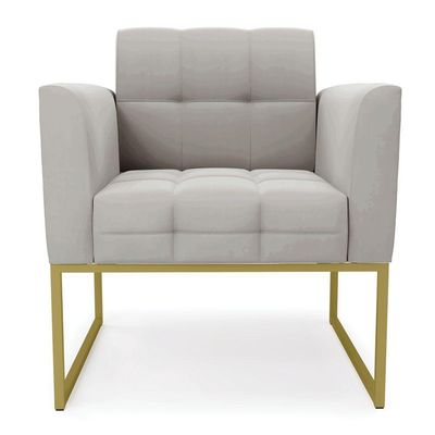 Poltrona Elisa Veludo Base Metálica Industrial Dourado - D\'rossi Cor Cinza