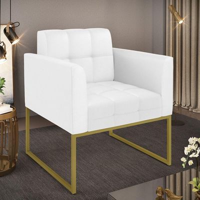 Poltrona Elisa Corino Base Metálica Industrial Dourado - D\'rossi Cor Branco