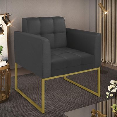 Poltrona Elisa Corino Base Metálica Industrial Dourado - D\'rossi Cor Preto