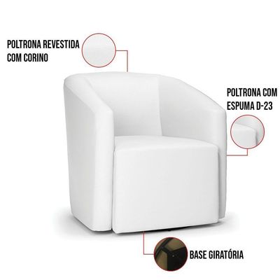Poltrona Stella Max Corino Branco Base Giratória - D\'rossi
