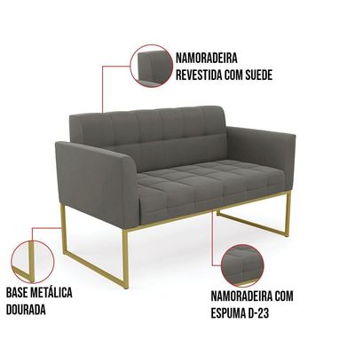 Kit 1 Sofá Namoradeira E 1 Poltrona Suede Base Metálica Industrial Dourado - D\'rossi Cor Grafite