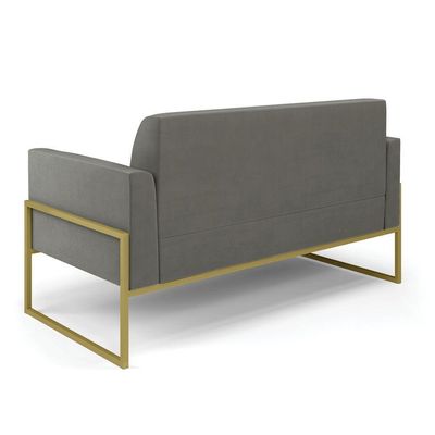 Sofá Namoradeira Com Poltrona Base Industrial Alta Dourado Marisa Suede Grafite D03 - D\'rossi