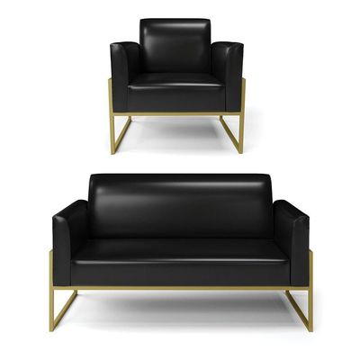 Sofá Namoradeira Com Poltrona Base Industrial Alta Dourado Marisa Corano D03 - D\'rossi Cor Preto