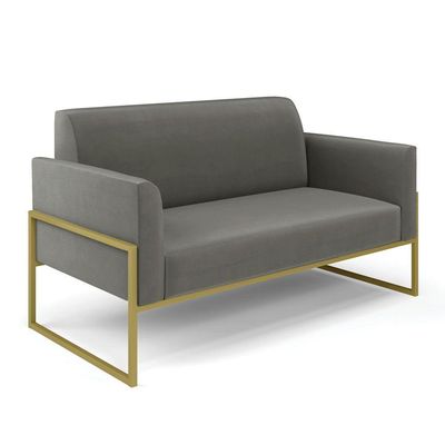 Sofá Namoradeira Com Poltrona Base Industrial Alta Dourado Marisa Suede Grafite D03 - D\'rossi
