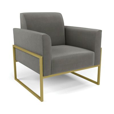 Sofá Namoradeira Com Poltrona Base Industrial Alta Dourado Marisa Suede Grafite D03 - D\'rossi