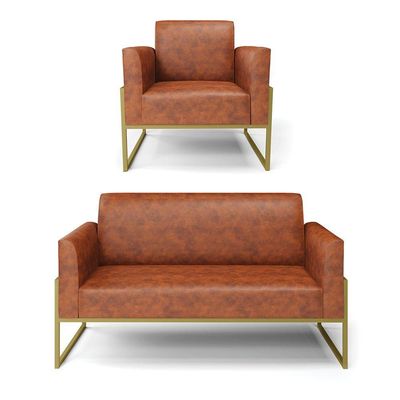 Sofá Namoradeira Com Poltrona Base Industrial Alta Dourado Marisa Corano D03 - D\'rossi Cor Nozes