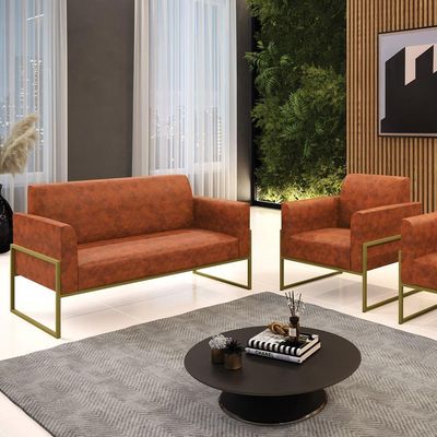 Sofá Namoradeira Com Poltrona Base Industrial Alta Dourado Marisa Corano D03 - D\'rossi Cor Nozes