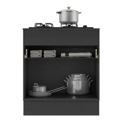 Balcão Cozinha Para Cooktop 70cm Com Rodapé 1 Porta 1 Gaveta Veneza Multimóveis V2118 Preto/branco