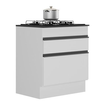 Balcão Cozinha Para Cooktop 70cm Com Rodapé 1 Porta 1 Gaveta Veneza Multimóveis V2118 Branco/preto