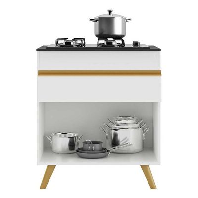 Balcão Cozinha Para Cooktop 70cm 1 Porta 1 Gaveta Veneza Multimóveis V3706 Branco/dourado