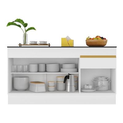 Balcão Cozinha Gabinete Pia 150cm Com Rodapé 3 Portas 1 Gaveta Veneza V2107 Branco/dourado
