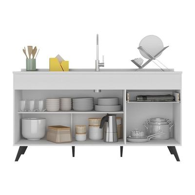 Balcão Cozinha Gabinete Pia 150cm 3 Portas 1 Gaveta Veneza Multimóveis V2072 Branco/preto