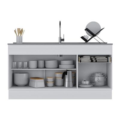 Balcão Cozinha Gabinete Pia 150cm Com Rodapé 3 Portas 1 Gaveta Veneza Multimóveis V2115 Branco/preto