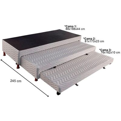 Cama Box Base C-2 Auxiliares Solteiro Universal Rústico Bordado White (88x188x32) - Paropas