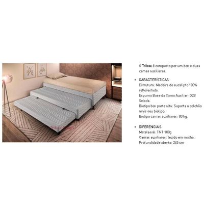 Cama Box Base C-auxiliar Solteiro Universal Rústico Bordado White (88x188x32) - Paropas