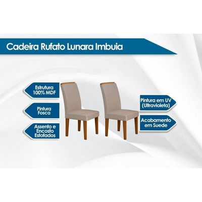 Kit Mesa Luna Tampo Vidro 180cm Canto Reto + 6 Cadeiras Lunara Imbuia Chocolate